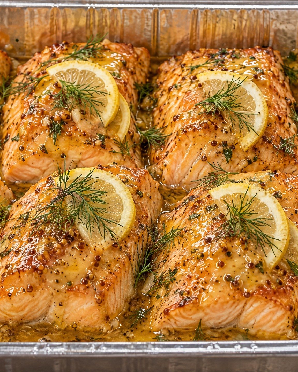 Glazed salmon fillets with dill and lemon