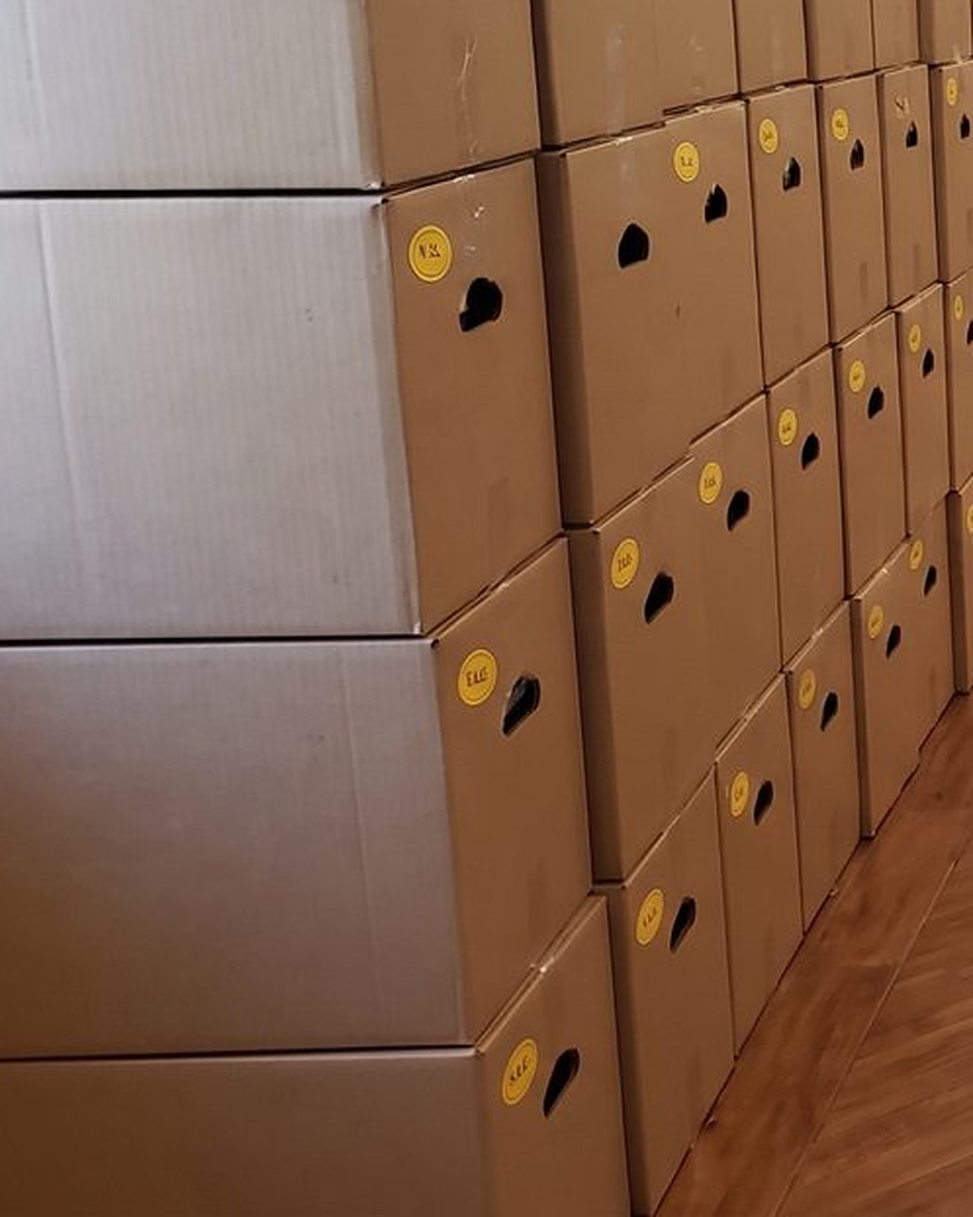 Boxes packed and waiting for the next restock